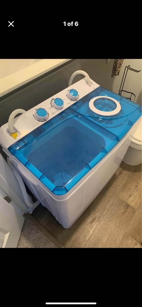 Portable Electric Top-Loading Washer Dryer Combo Blue & White Glossy Adjustable