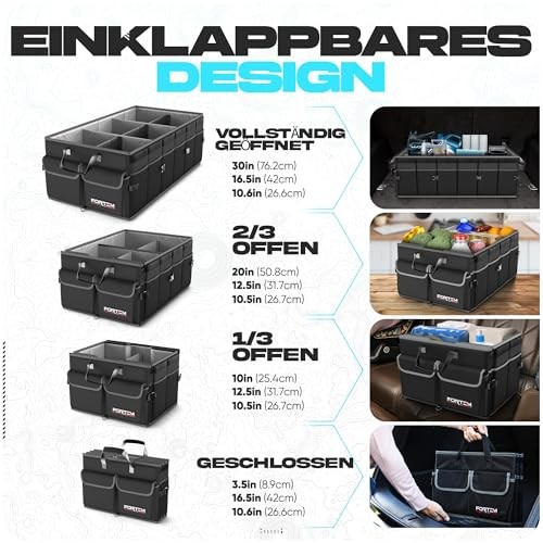 Car Trunk Organizer, Collapsible Multi Compartment SUV Organizer, XL Black