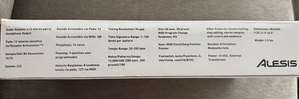 Alesis SR-16 Drum Machine Programmable MIDI w/ Power Adapter & Manual