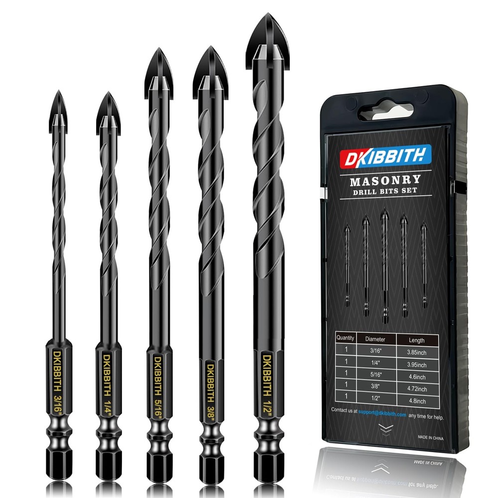 5 Pcs Masonry Concrete Drill Bit Set for 5 Pack Multiple Sizes (3/16"-1/2")