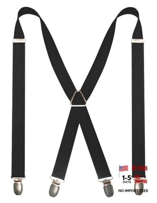 Mens Solid Color Suspender with 4 Clips Adjustable Braces Black
