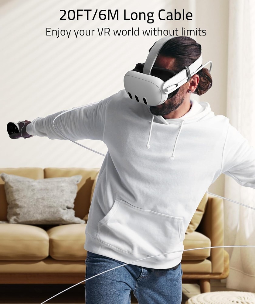 Durable 20FT VR Cable with 5Gbps Data Transfer for Seamless Gaming Experience