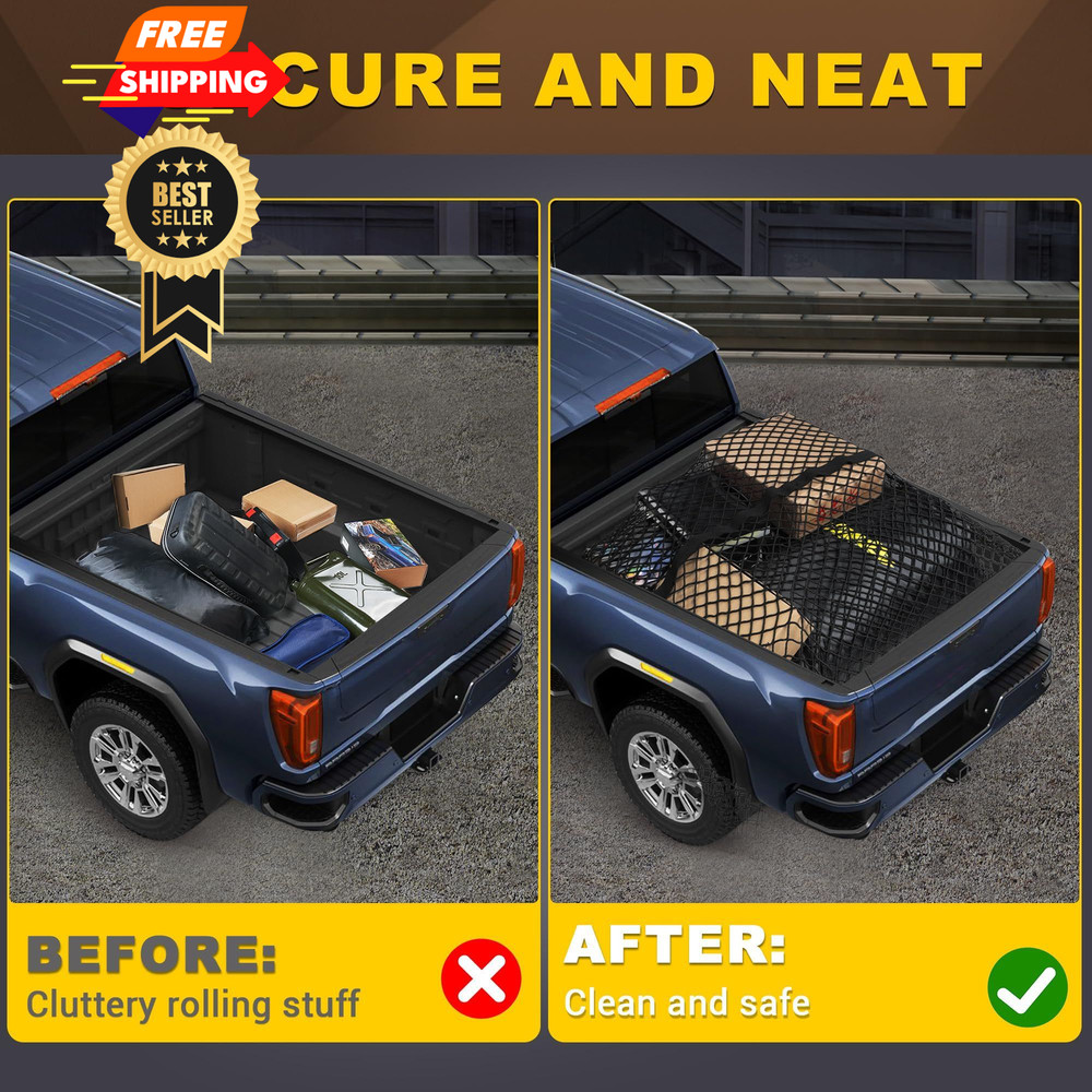 BUMBEE Truck Bed Cargo Net, Highly Elastic Double Layer Grid, Black