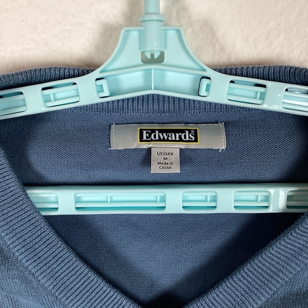 Edwards Mens Sweater Sz M Long Sleeve Pullover Solid V Neck Blue Excellent