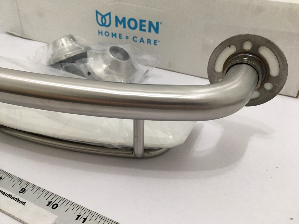 (1) NEW Moen Home Care 16" Grab Bar with Shelf - BRUSHED NICKEL - R2356DBN