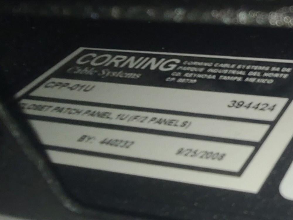 Corning Fiber Panel Housing 1 Rack Unit CPP-01U - Excellent Condition