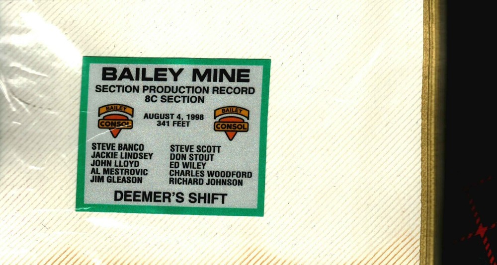 NICE PRODUCTION RECORD BAILEY MINE CONSOL COAL CO. COAL MINING STICKER# 1046