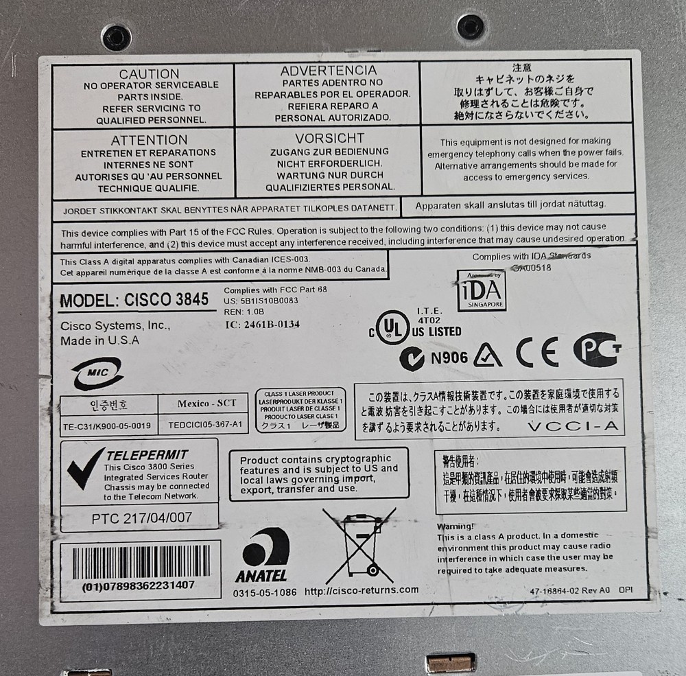 CISCO 3845 Integrated Router W/ Dual Power Supply