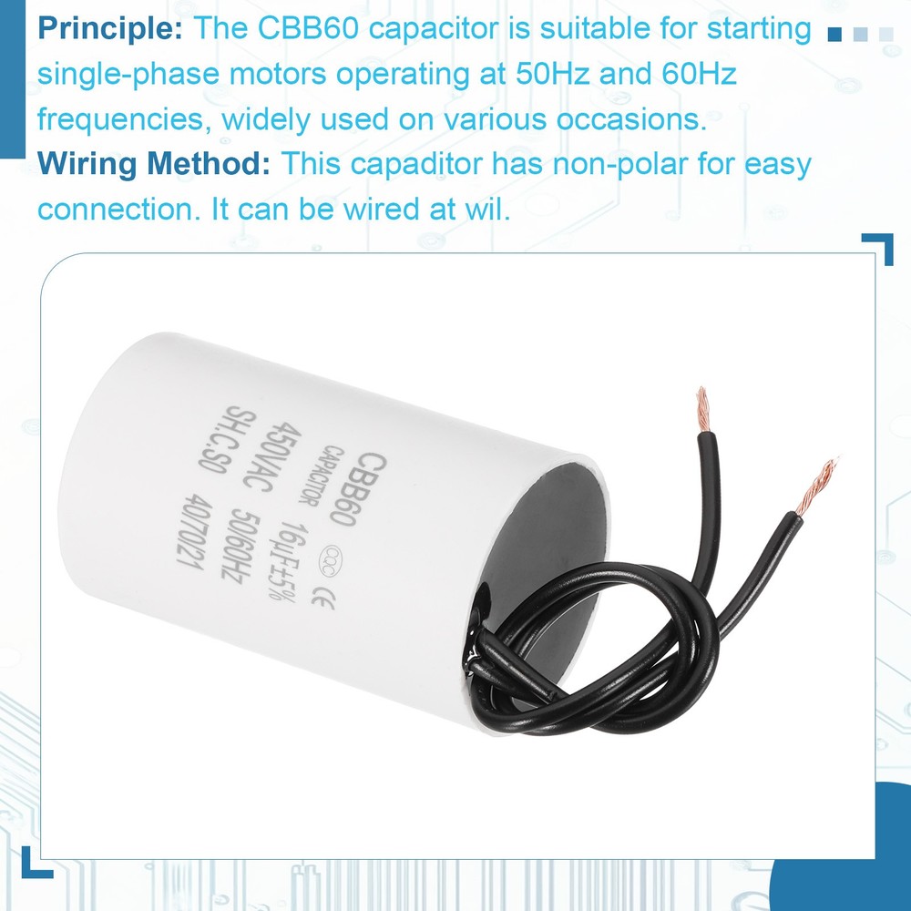 16uF CBB60 Running Capacitor, 2 Pcs Run Capacitor,White