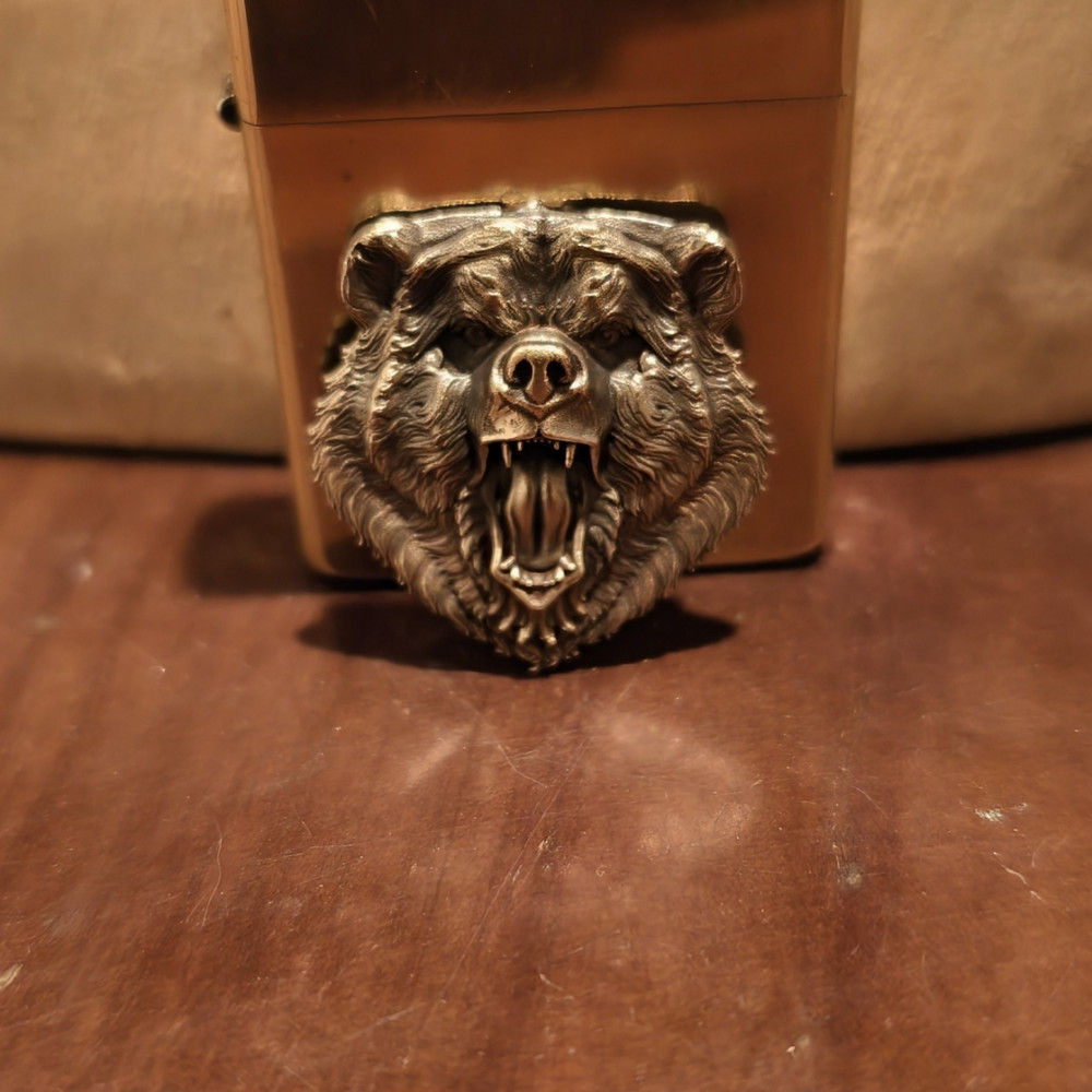 Brass Bear Head Kerosene Lighter Sticker Without Lighter