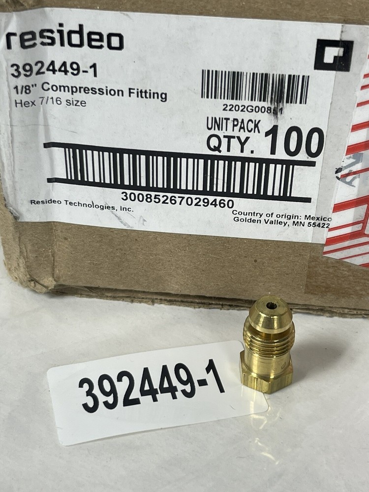 1 OEM RESIDEO 392449-1 HONEYWELL 1/8" PILOT TUBING COMPRESSION FITTING GAS VALVE
