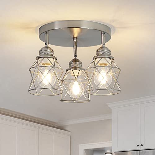 Kitchen Light Fixtures Ceiling Mount, 3-Lights Multi-Directional Brushed Nickel