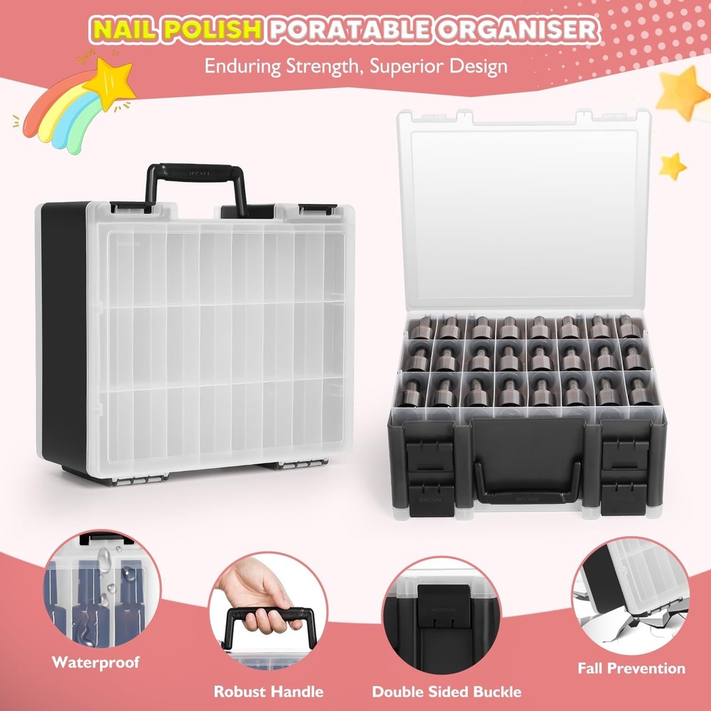 RISOU Portable Nail Polish Organizer - Large-Capacity Double-Sided Storage Ca...