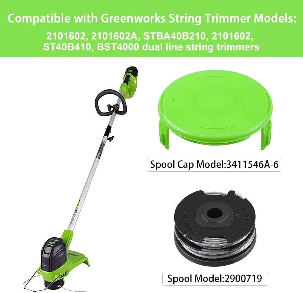 Dual Line Trimmer Replacement Spool 20ft 6-Pack for Greenworks String Trimmers