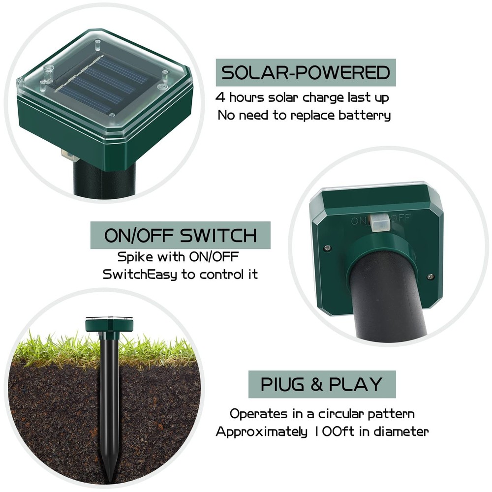 Kittmip 6 Pcs Mole Repellent for Lawns Solar Powered Repeller Small