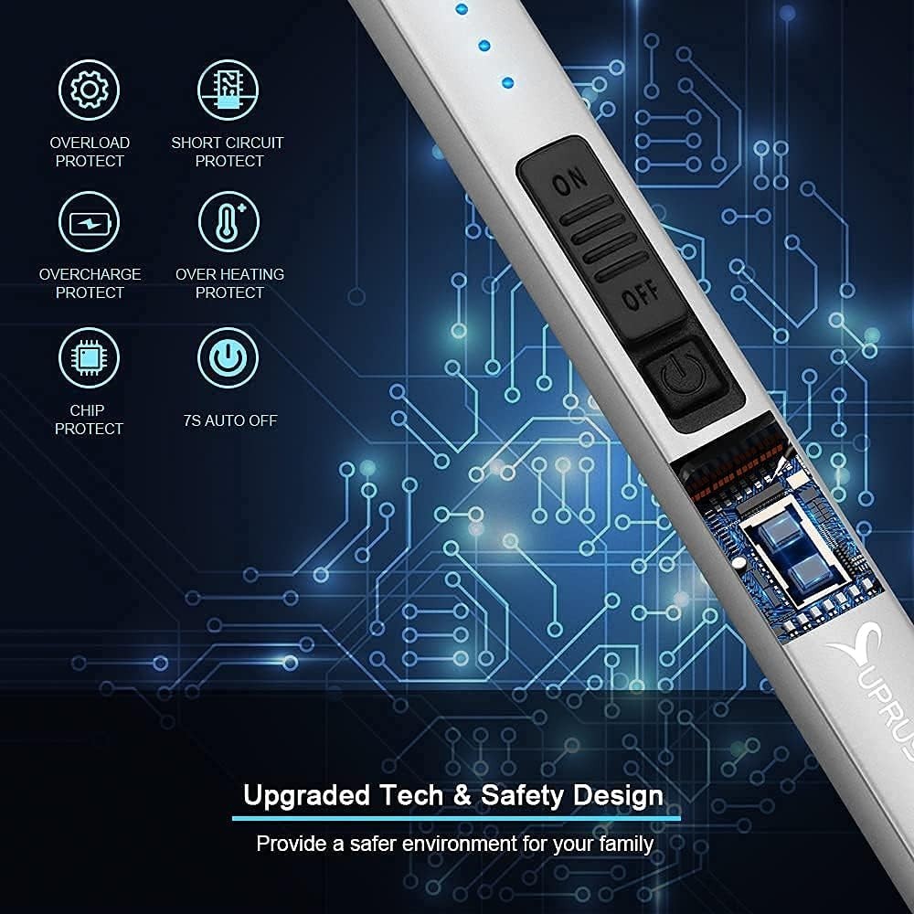 Electric Lighter Arc Windproof Flameless USB Rechargeable Silver