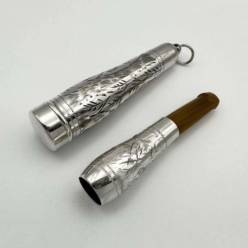 ANTIQUE CHEROOT HOLDER & CASE STERLING SILVER c1920
