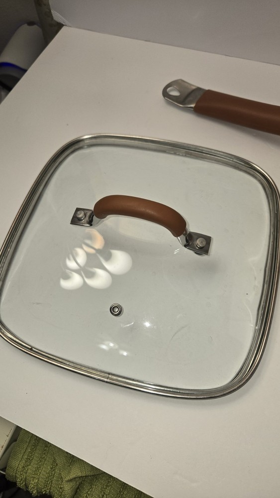 Copper Square Pan 9.5 Inch With Handle And Vent Lid Nonstick Multipurpose