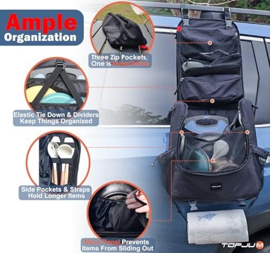 Camp Kitchen Organizer, Cooking Tools Storage Caddy Bag, Multi-Pockets, black