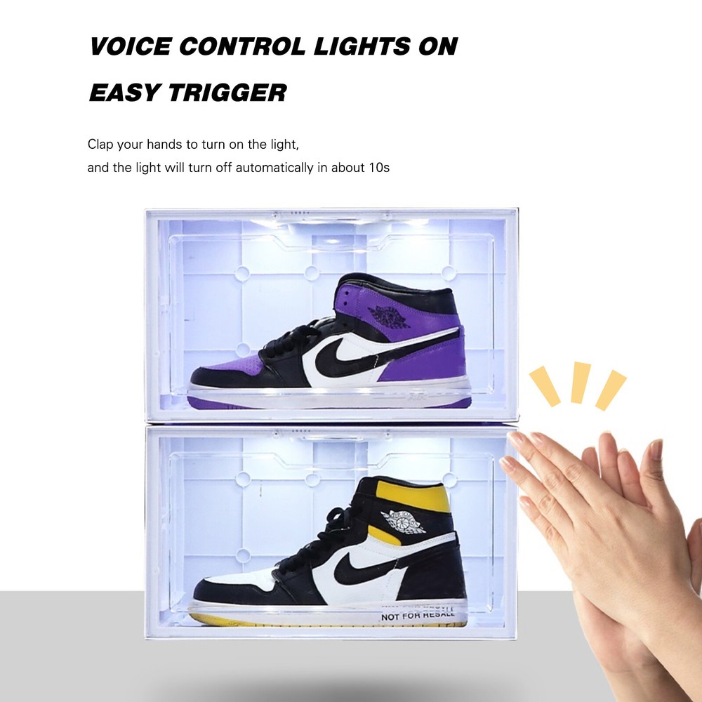1Pc/4Pcs LED Shoe Box Drop Side Stackable Light Up Sneaker Display Storage Cases