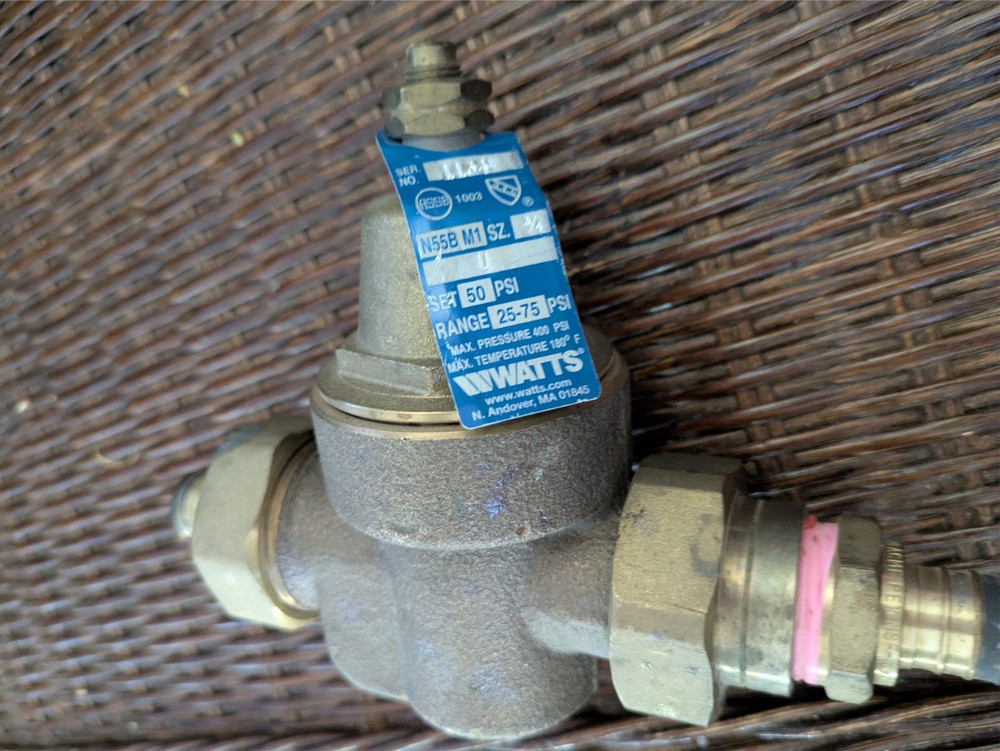 WATTS Pressure Reducing Value set 50 PSI RANGE 25-75 PSI N55B MAX PRESSURE 400 P