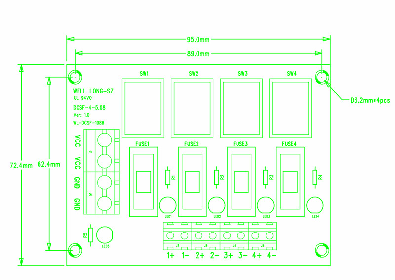 DIN Rail Mount 4 Position Switch Power Distribution Module Fuse Splitter Board