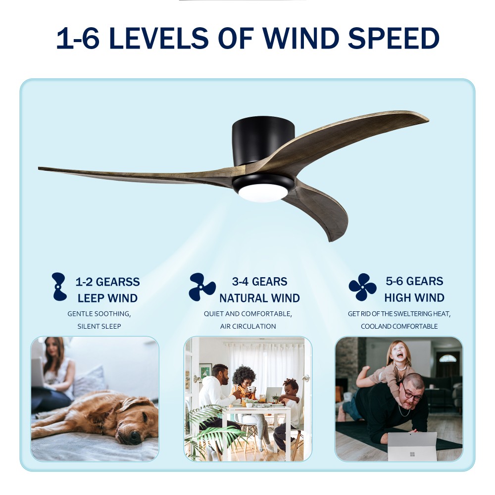 52" Flush Mount Ceiling Fan with Light Remote, Quiet DC Motor, Reversible