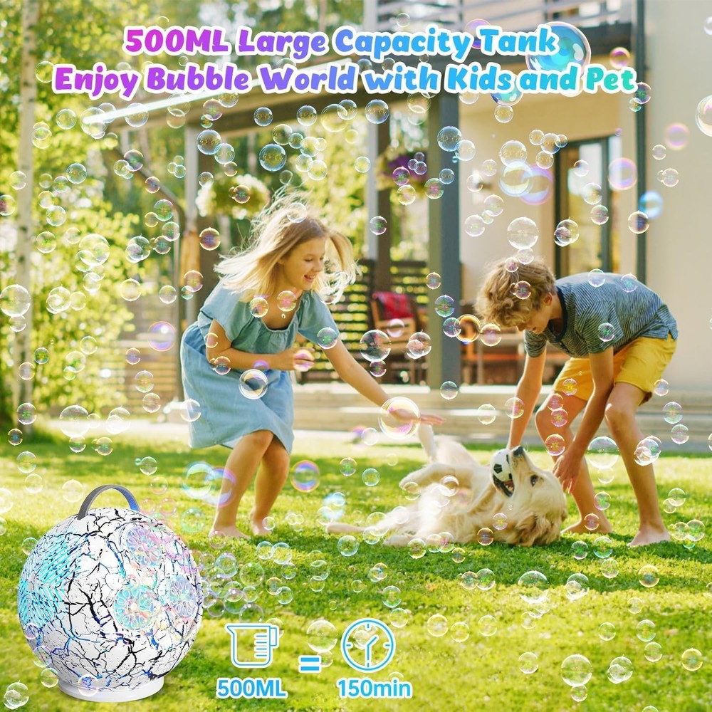 Bubble Machine for Kids Toddlers,45°/360° Rotatable Spherical Bubble Maker Toy
