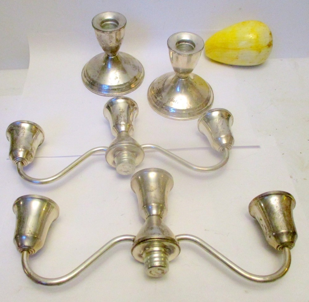 Pair STERLING SILVER DUCHIN 3 Candlestick CANDELABRA