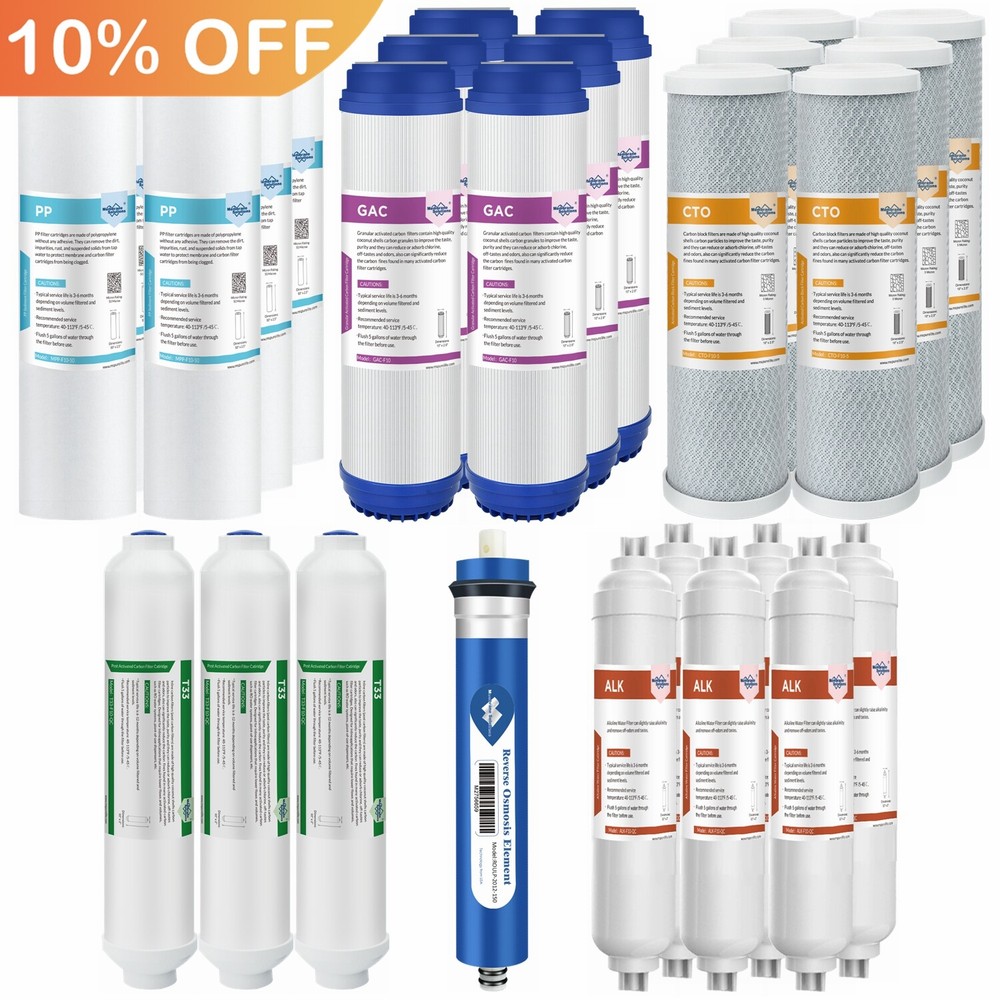 6-Stage 50/75/100/150 GPD Reverse Osmosis System pH Alkaline RO Water Filter Set