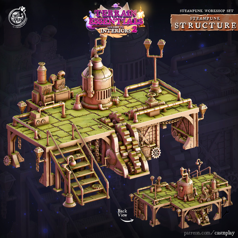 3D Printed Cast n Play Steampunk Workshop Structure Set 28mm 32mm D&D