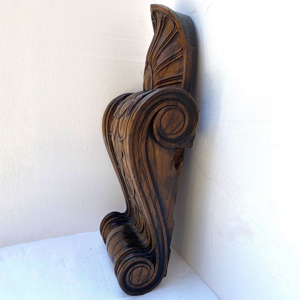 Pair Antique Fine Italian Walnut Architectural Bracket Scrolls 19th century