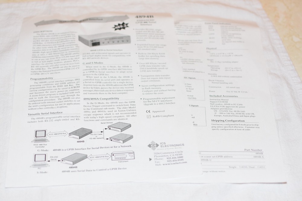 PerkinElmer ICS Model 4894B GPIB Interface 1 Port Serial