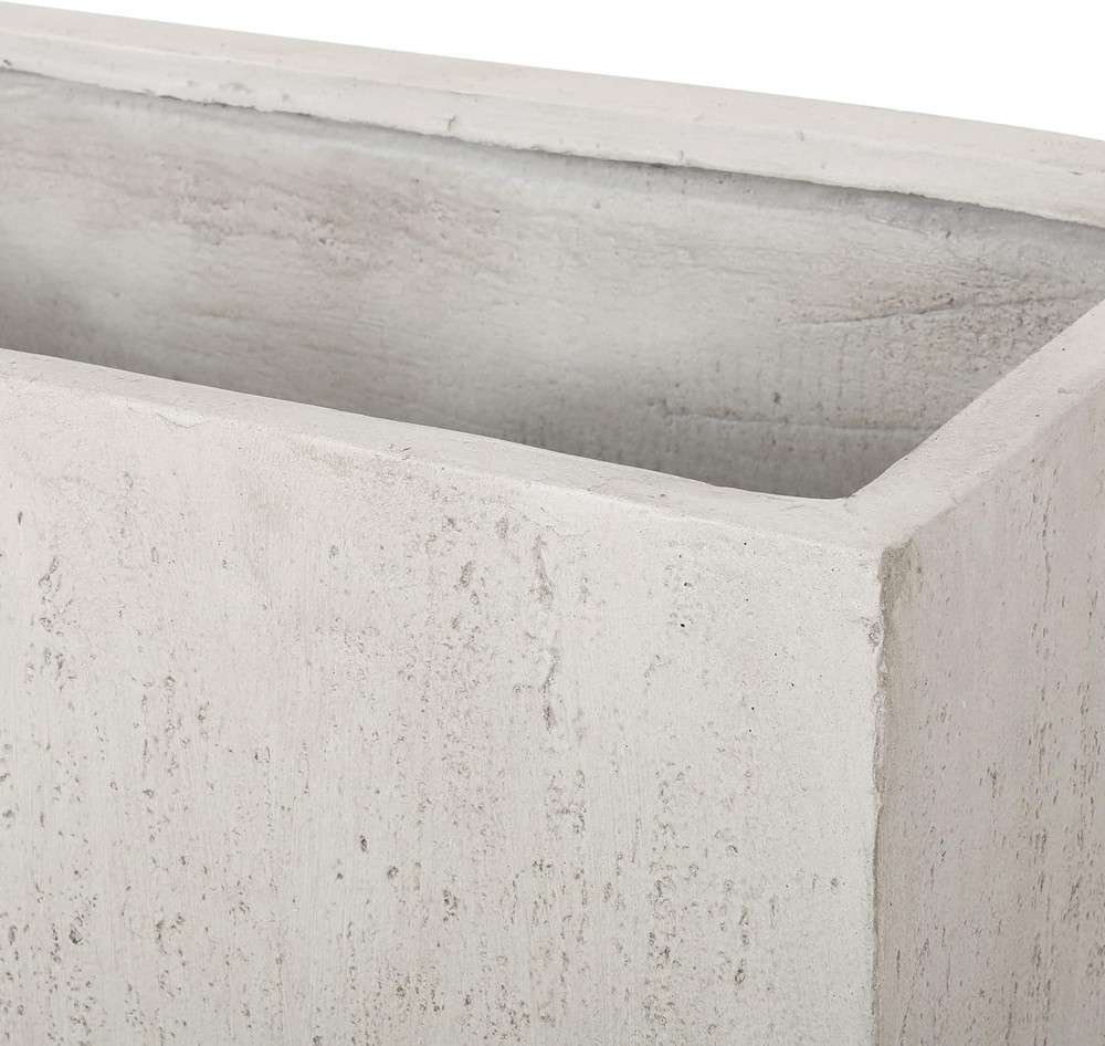 Modern White Cast Stone Rectangular Planters - Set of 2 for Outdoor Use