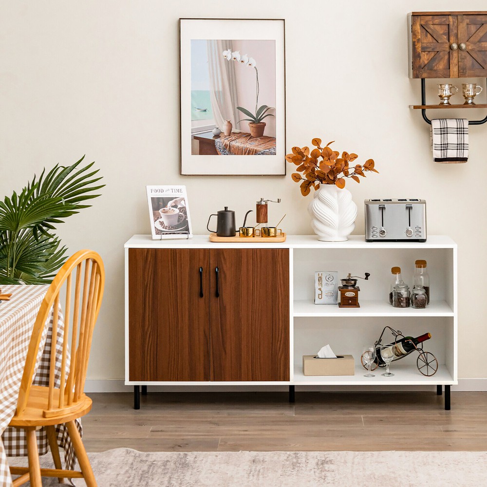 Modern Buffet Sideboard Kitchen Storage Cabinet w/ 2 Doors & Open Compartments