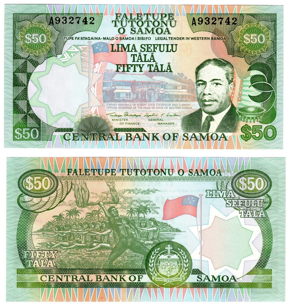 1990 Western Samoa P29 50 Tala Banknote UNC Solid Security Strip