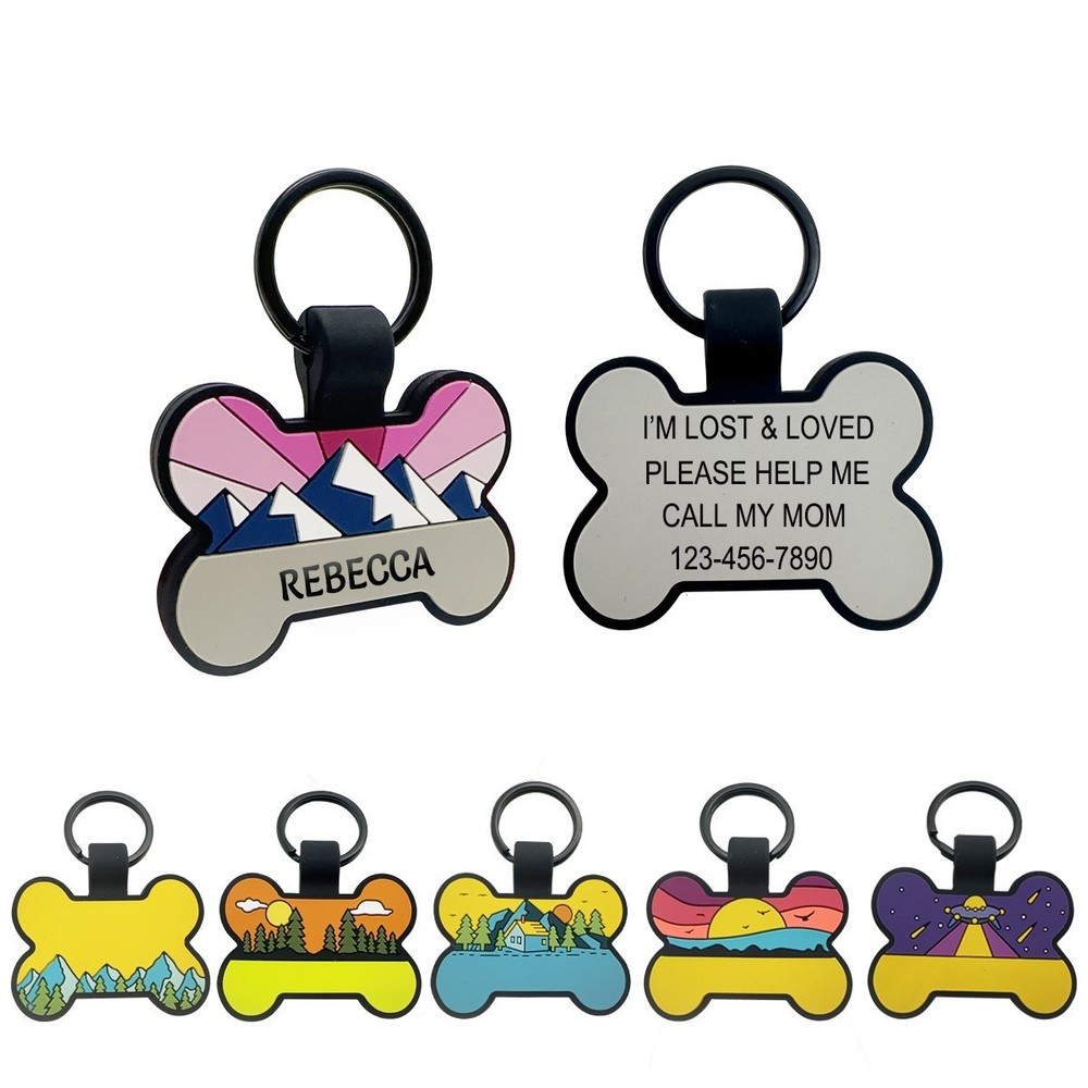 Cute Personalized Silicone Pet ID Tags, Engraved Two Sides