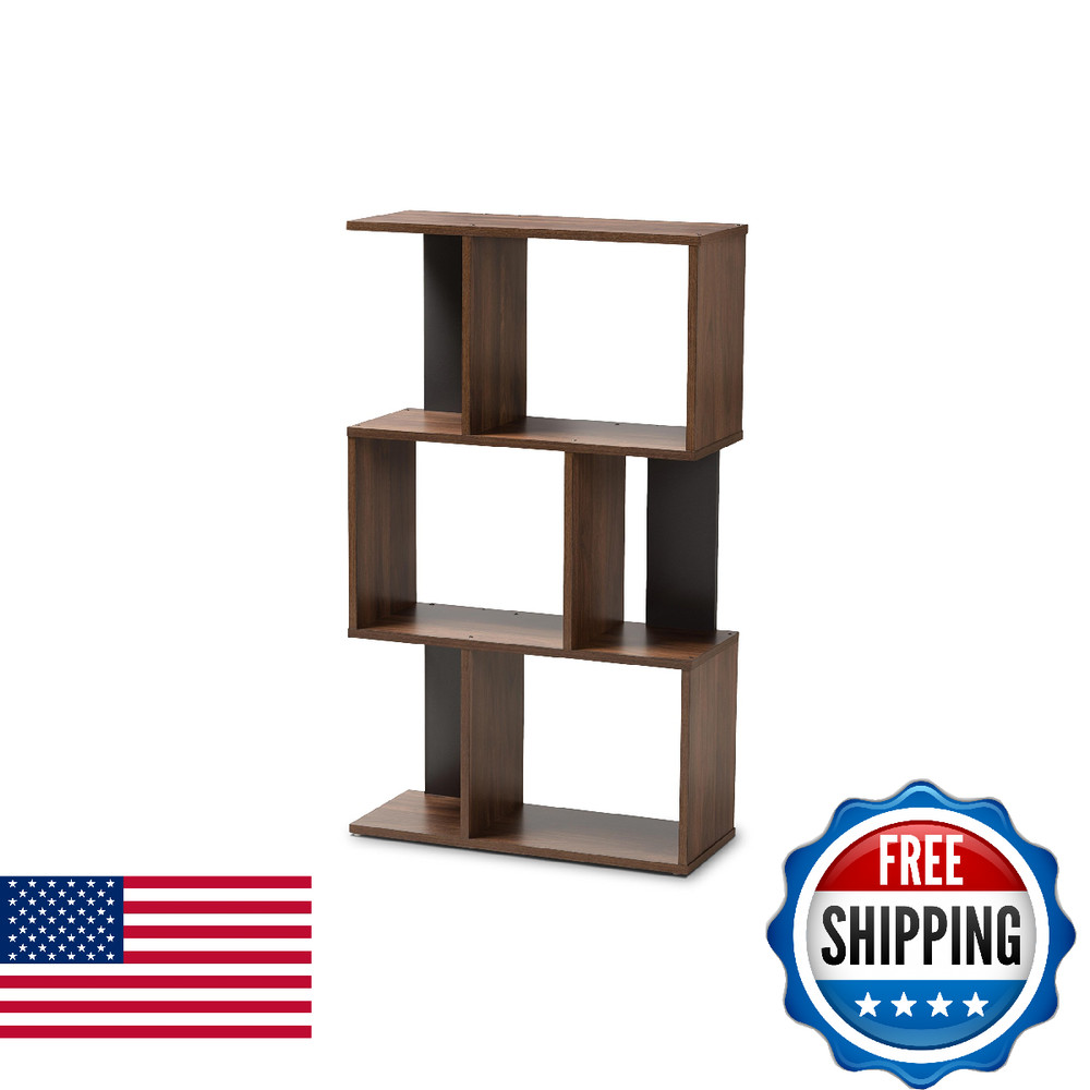 Baxton Studio Vivace Display Bookcase, Walnut Brown/Dark Grey