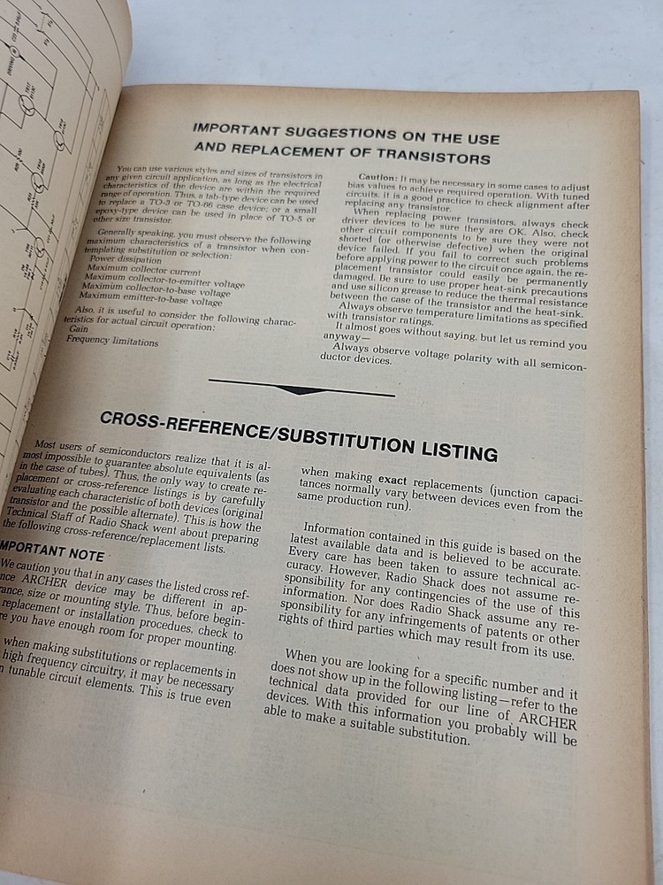 Radio Shack Archer Semiconductor Reference Guide 1984 Edition. 100k Semicond Sub