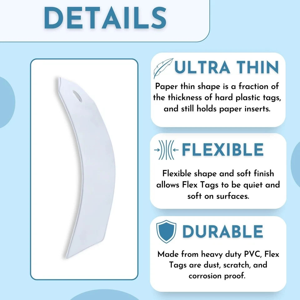 Flex Tag, 100 Pack, Clear Flexible Key Tags, Reusable Key Labels, Ultra Thin ...