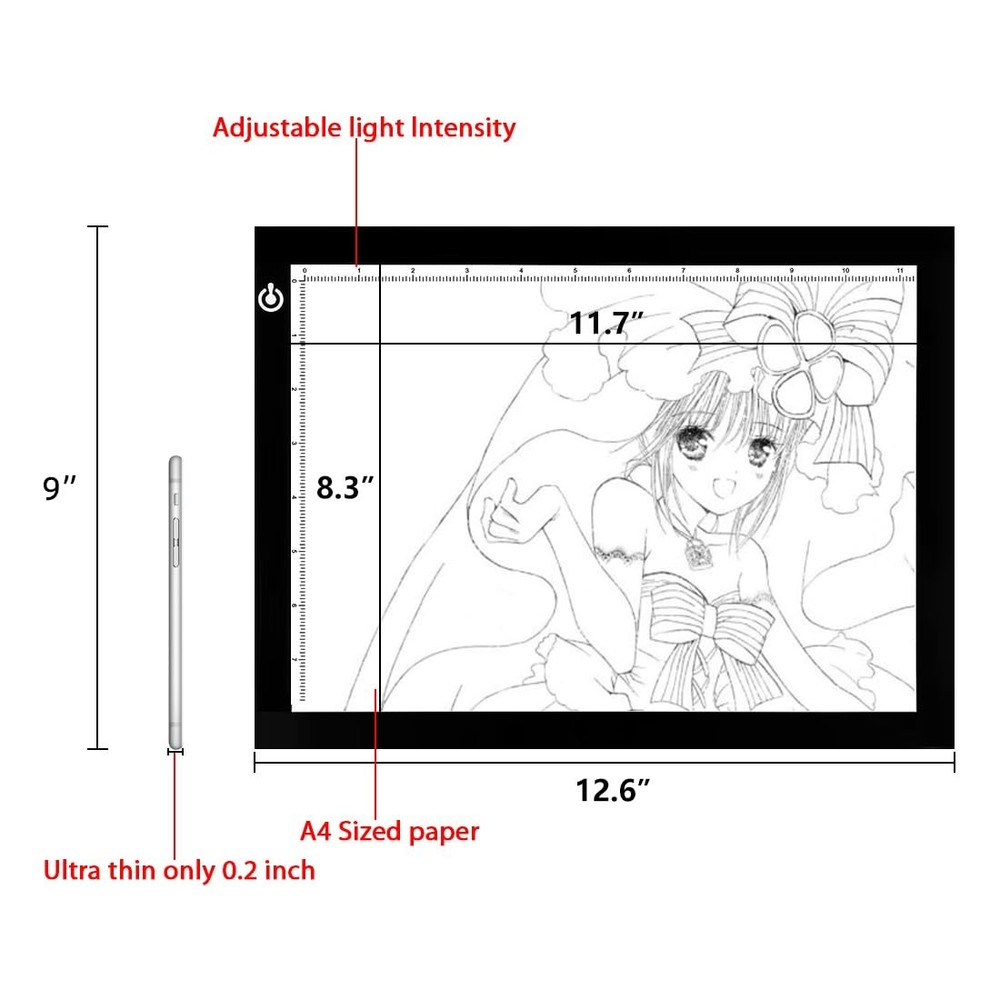A4 LED Copy Board Light Tracing Box, Adjustable USB Power Artcraft LED Trace ...