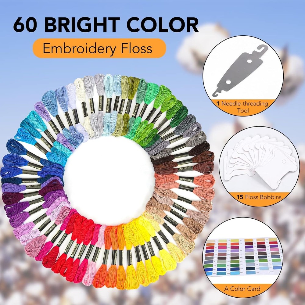 Vibrant 60-Piece Polyester Thread Bundle for Crafts - Strong & Fading Resistant