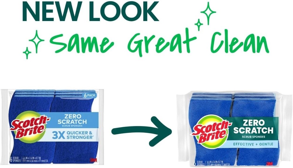 Zero Scratch Scrub Sponge, 6 Kitchen Sponges