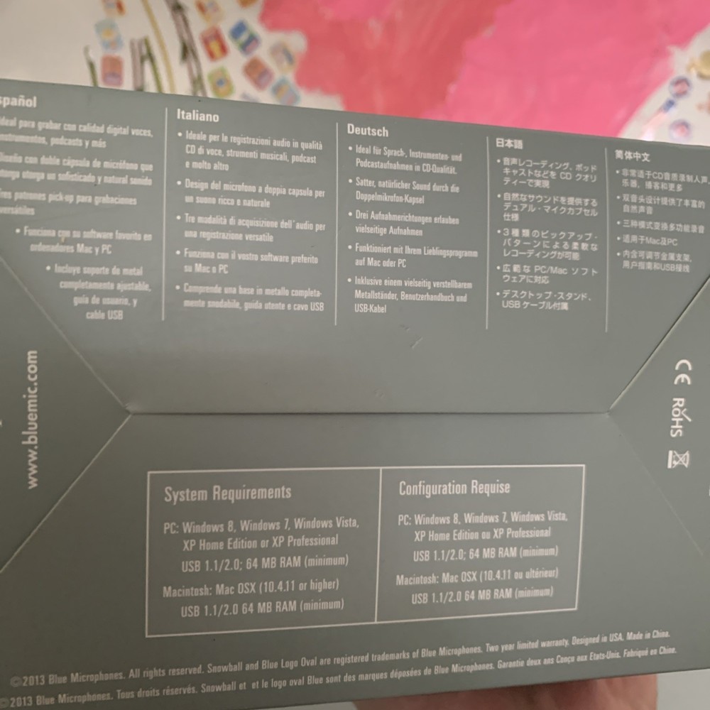 Snowball Blue USB Microphone Home Studio Textured White w/ Pop Filter Open Box