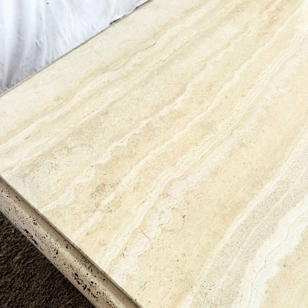 Vintage Italian Travertine Square Top Coffee Table