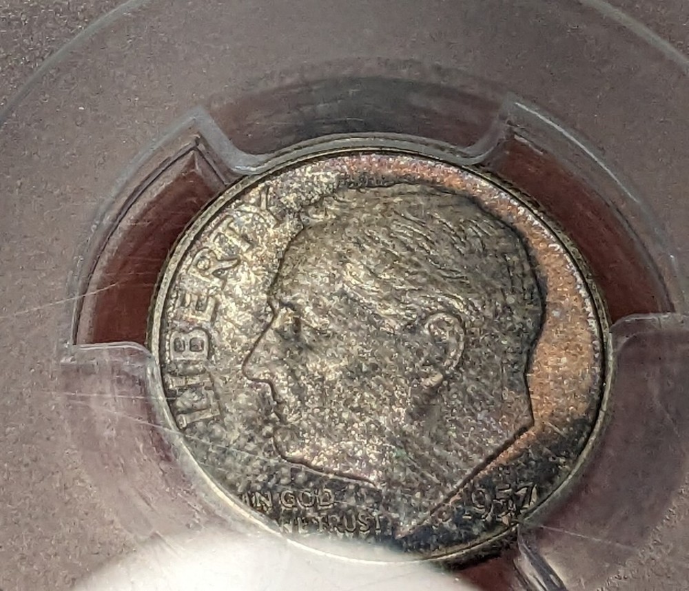 1957 - P - Roosevelt Silver Dime - PCGS - MS 66 - Toned