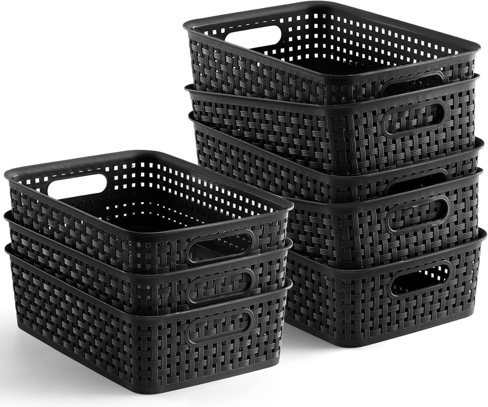 Plastic Storage Baskets 8 Pack Gray Durable Easy to Use Flexible Multi-Purpose