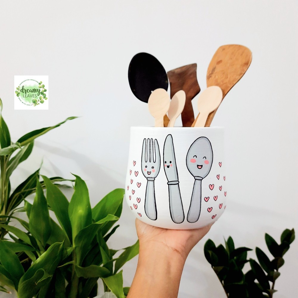 Custom Hand-Painted Utensil Holder – Personalized, Functional, Decorative Design