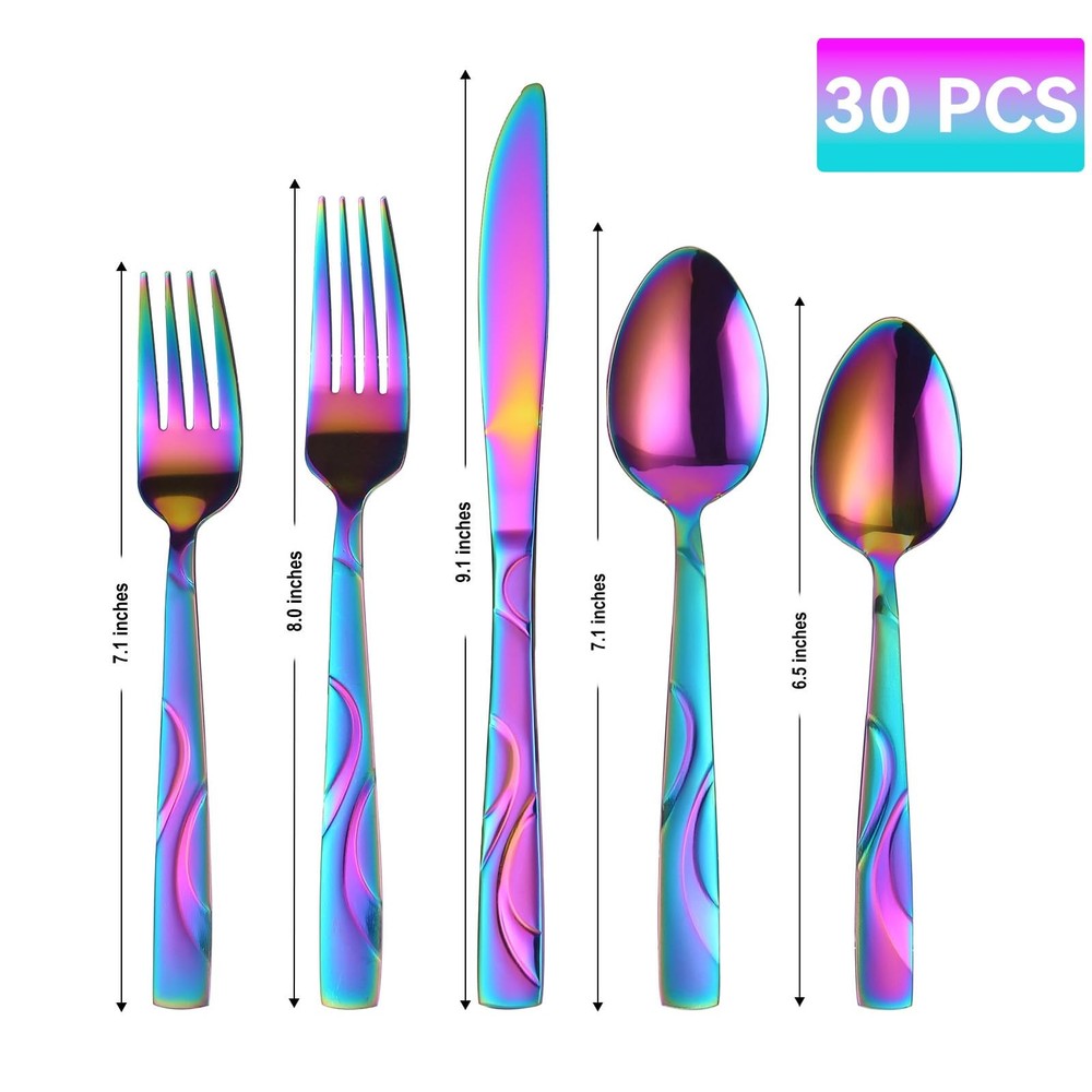 FONGDANLAITE Rainbow Stainless Steel Flatware Set for 6 Ergonomic Silverware Set