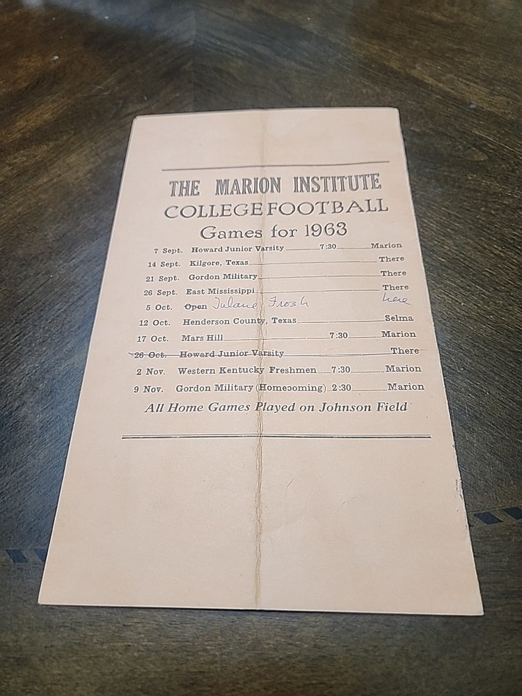 1963 The Marion Institute Vs Howard Junior Varsity Program Johnson Field Marion